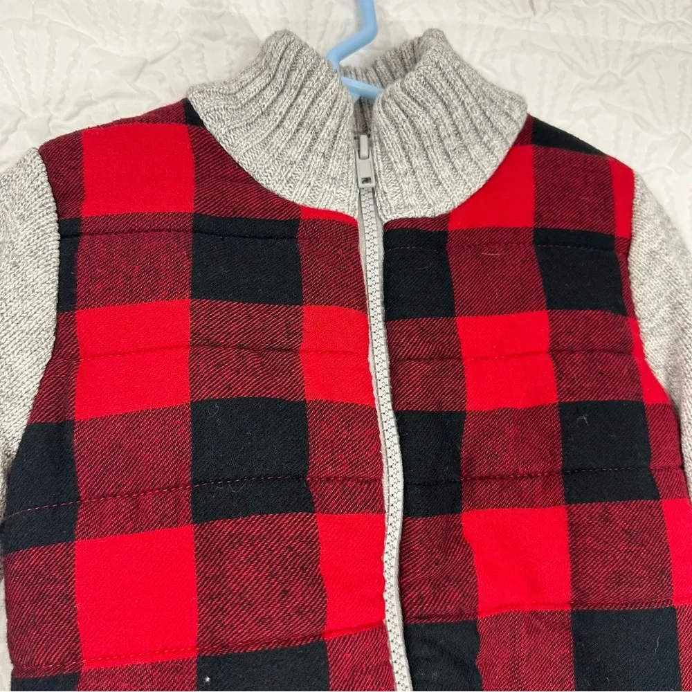 Boys Cat & Jack Buffalo Plaid Cable Knit Mock Neck Sherpa Lined Jacket Size 2T